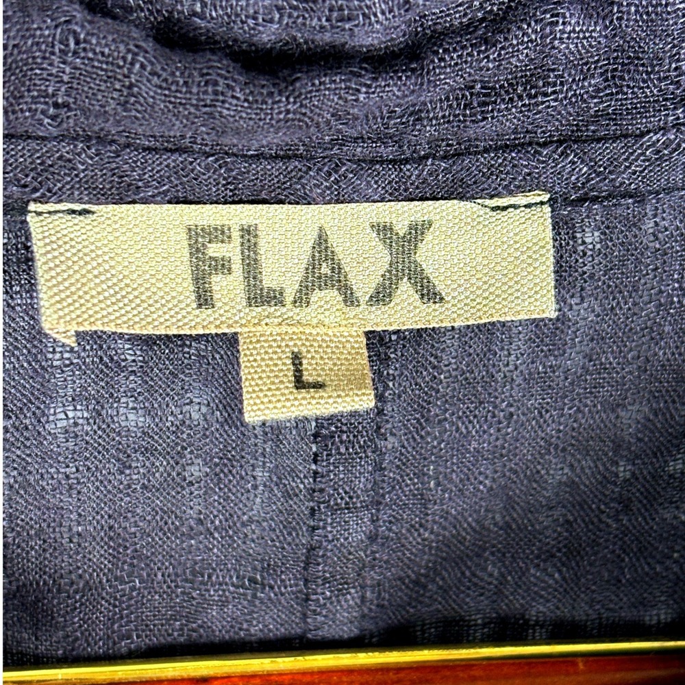 FLAX Women 100% Linen Long Duster Cardigan Coat Sz L Black Buttons Lagenlook - Picture 5 of 16